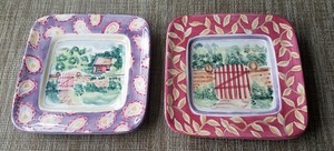 Set-of-2-Michal-Sparks-034-Estate-of-Mind-034-square-ceramic-salad-plate