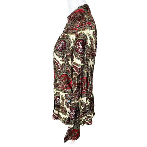 NWT VTG Talbots Pure Silk 6 Paisley V-Neck Button Long Slv Collared Blouse Top - Picture 2 of 10