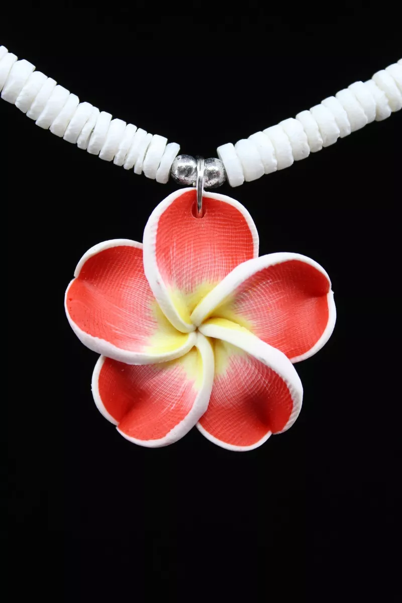 Puka Shell Necklace Fimo Plumeria Flower 18
