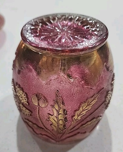 Vintage Cranberry Glass Butter Dish and Sugar Bowl With Gilding. EC - Picture 17 of 23