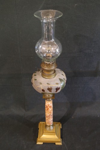 antica lampada ad olio neoclassica XIX secolo colonna marmo ottone vetro - Imagen 5 de 23
