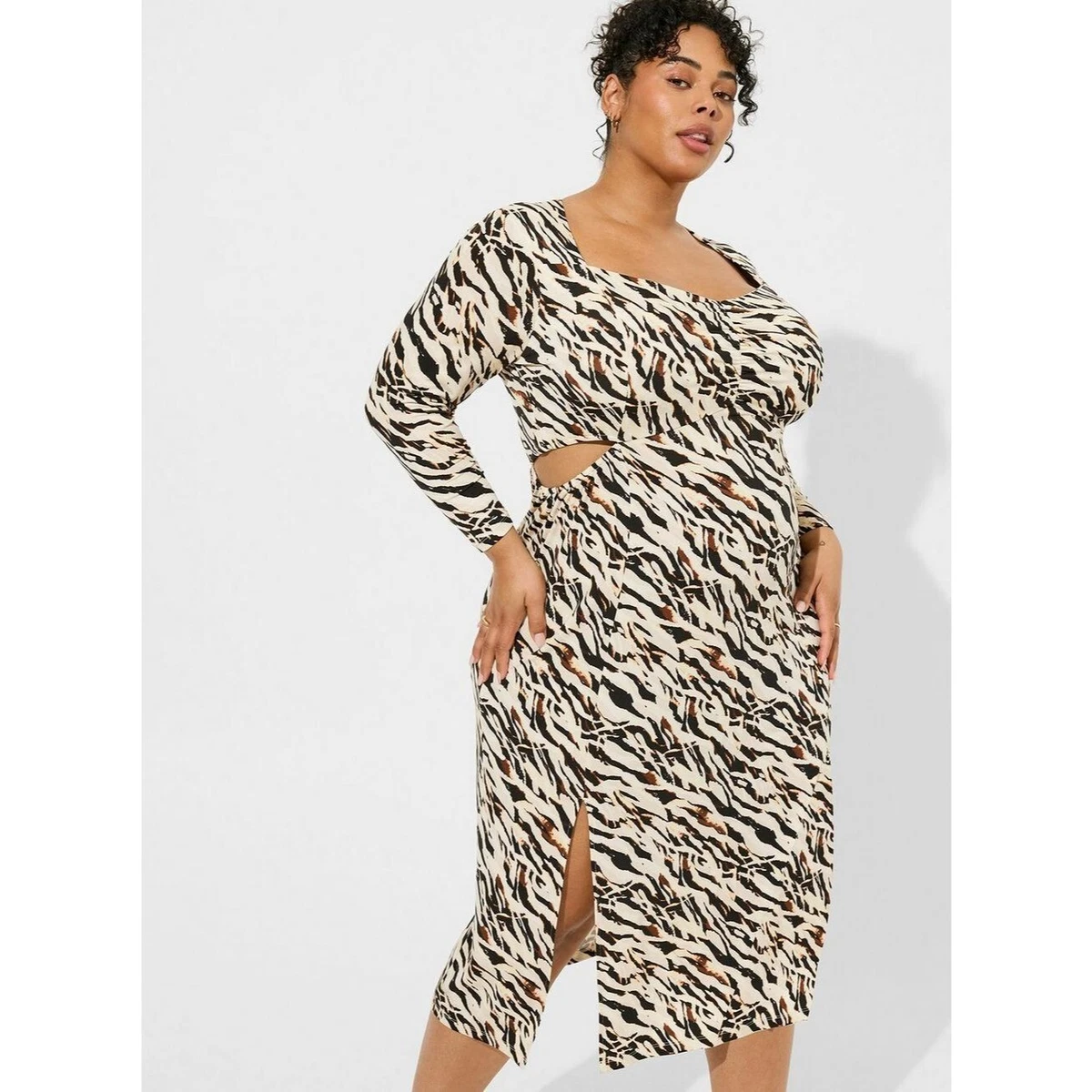 Torrid Plus Size 3, 3X, 22-24 Brown Tan Zebra Print Maxi Studio Knit Dress