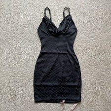 BNWT Oh Polly Glorious Black Embellished Satin Plunge Bodycon Mini Dress UK 6