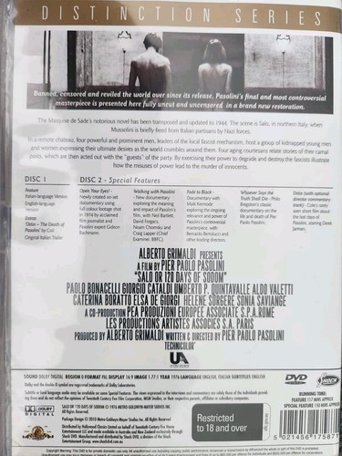 Pier Paolo Pasolini's SALO or the 120 days of Sodom DVD, Pal,Region 0,VGC 2 Disc - Picture 7 of 7