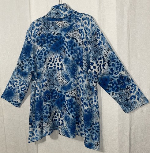 Ruby Rd 2X Animal Print Blue White Cowl Neck Knit Tunic Top Shark Bite Hem - Picture 13 of 18