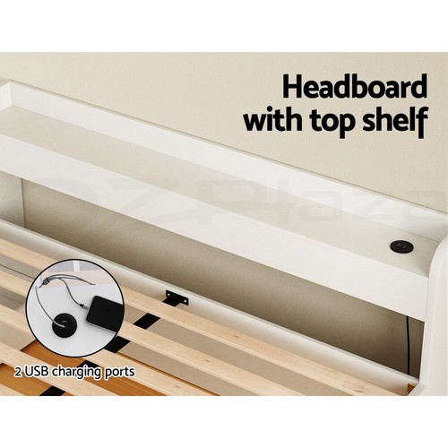 Artiss Bed Frame Double Size Mattress Base wtih Charging Ports 2 Storage Drawers - Picture 6 of 8