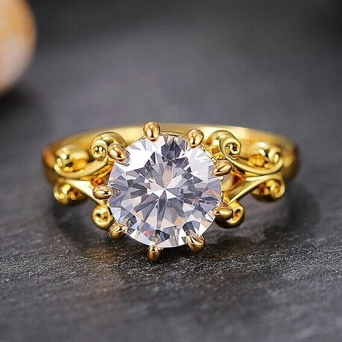 Anillo de boda solitario de diamantes cultivados en laboratorio VS/SI de corte redondo de 1,00 quilates de oro amarillo de 10 quilates - Imagen 3 de 7