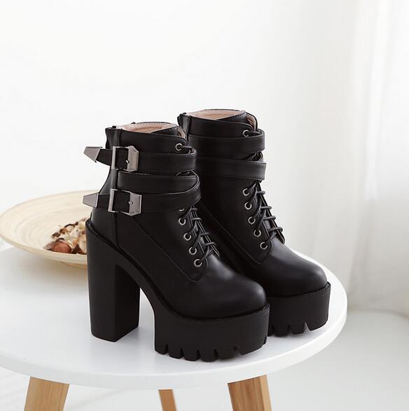 femmes Casual Chunky High High High Heels Balck Lace-up Platform PU Leather Ankle bottes 8991d6 femmes Casual Chunky High High High Heels Balck Lace-up Platform PU Leather Ankle bottes 8991d6
