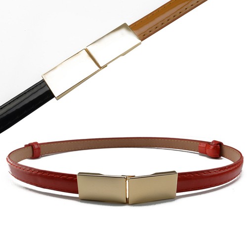 Women Metal Clasp Buckle Skinny Waist Belt Dress Faux Leather Waistband HG315 - Picture 3 of 12