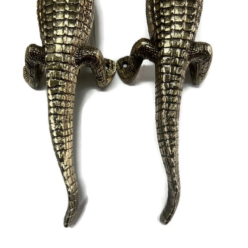 2 basic rustic hand made CROCODILE 12" heavy Brass alligator Door handles - Foto 6 di 6