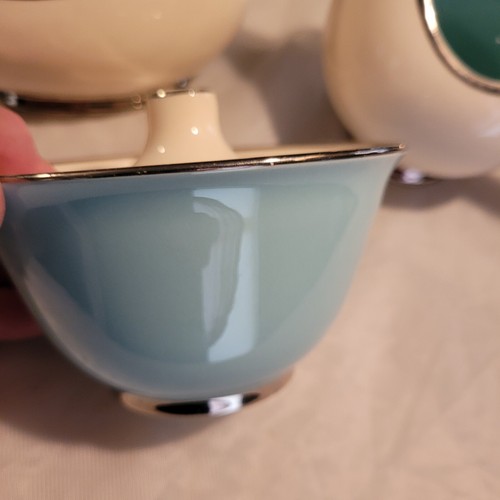 Vintage Taylor Smith & Taylor Turquoise Creamer Sugar Gravy Boat Lot Of 3 - Picture 5 of 11