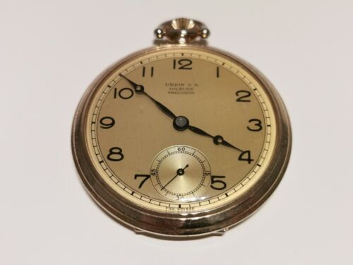 VINTAGE WW2 ERA RARE BEAUTIFUL MEN'S SWISS POCKET WATCH "UNION S.A" PRECISION - Picture 4 of 11