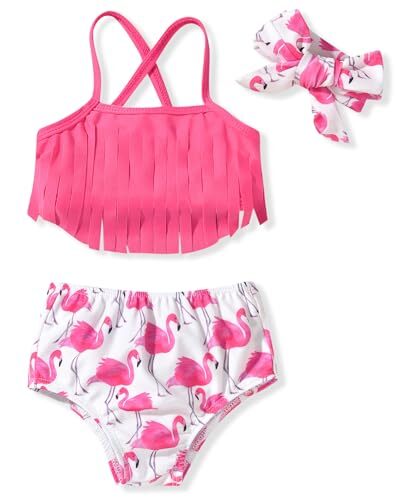 Toddler Infant Baby Girls Swimsuit Tassels 12-18 Months Multicolored Flamingo a - Bild 1 von 6