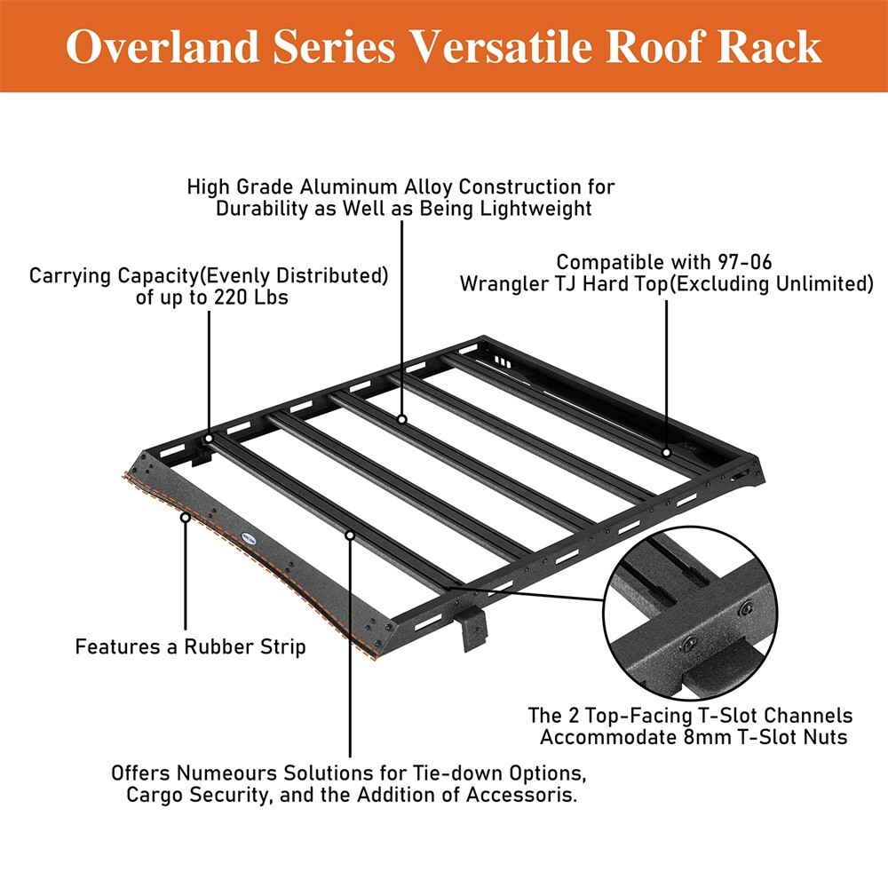 FIT 1997-2006 JEEP WRANGLER TJ FULL SIZE ROOF RACK CROSS BAR ROOF