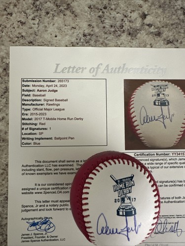 Aaron Judge Signed Autographed 2017 HOMERUN DERBY BaseBALL New York Yankees JSA - Picture 2 of 6