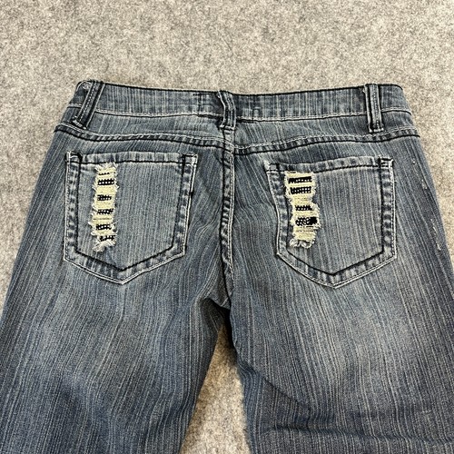 Pantalones de mezclilla THRILL para mujer desgastados ajustados cintura baja tiro Y2K DE COLECCIÓN W26 L32 lavados - Imagen 3 de 14