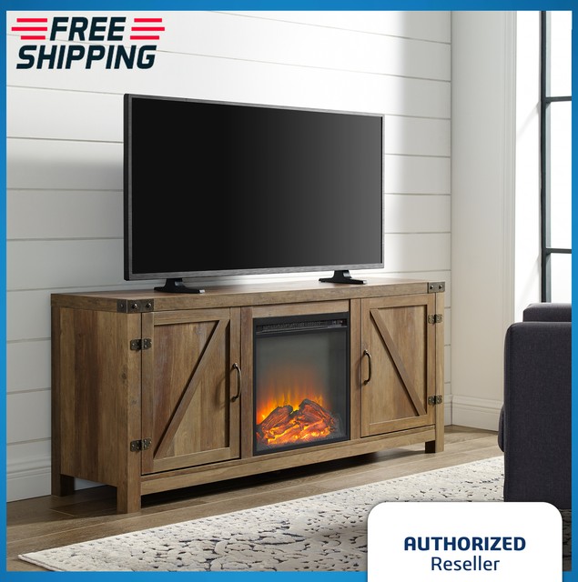 Electric Fireplace 70 Tv Stand Entertainment Media Center Wood Barn Door Heater