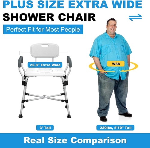 Extra Wide Shower Chair for Inside Shower with Arms and Back, 500 lbs Heavy Duty - Picture 2 of 7
