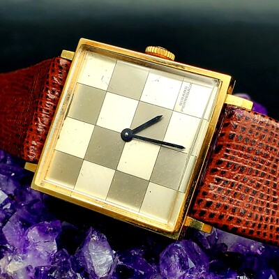Rare Vintage 14K Gold Girard Perregaux W/ Checkered Dial Art Deco