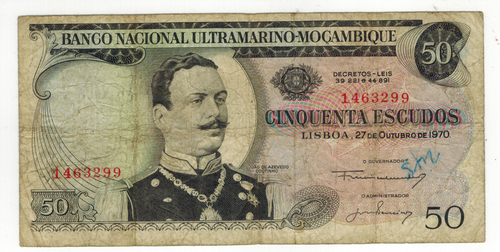 MOZAMBIQUE 50 ESCUDOS 1970WHITOUT OVERPRINT FINE 1463299 - Picture 1 of 2