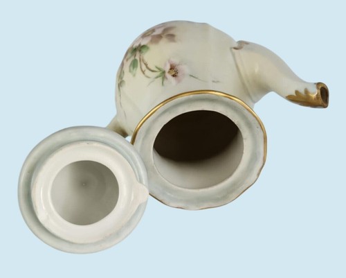 Antike Bavaria Germany Porzellan Blumen Teekanne & Deckel Wildrose Kaffee Schokolade - Bild 8 von 12