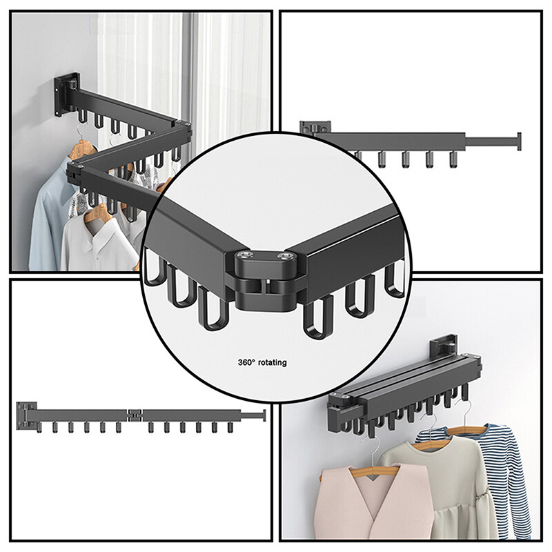 360 Folding Retractable Clothes Hanger Wall Mounted Laundry Garment Drying Rack