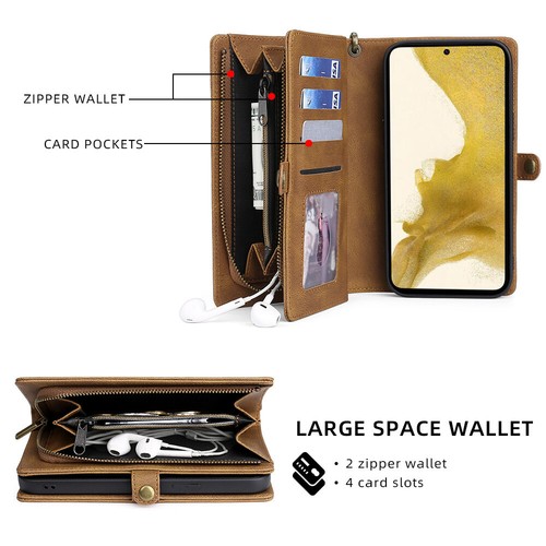 For Samsung Galaxy S24 S23 S22 S21 S20 Zipper Card Wallet Removable Phone Case - Picture 23 of 50