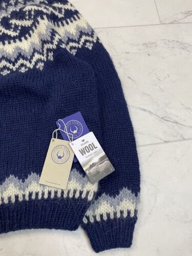 Nordic Store Traditional Hand Knit Wool Pullover Fair Isle Blue Size Small NWT - Picture 2 of 10