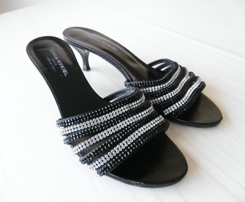 SONIA RYKIEL achats Mules Sandales à Talons Strass Cuir Noir 37,5