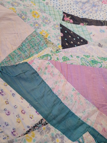 Vintage Handmade Crazy Quilt with Hand Embroidery Feedsack Fabrics - Picture 10 of 24