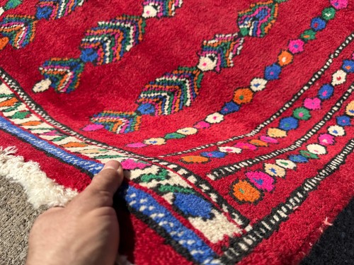 3x5 ANTIQUE ORIENTAL RUG HAND-KNOTTED VINTAGE RED BLUE HANDMADE geometric heriz - Picture 4 of 15