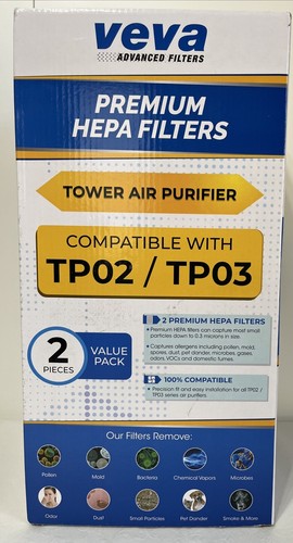VEVA HEPA Filter Replacement Premium Tower Air Purifier for TP02 TP03 - 2 Pack - Picture 2 of 3