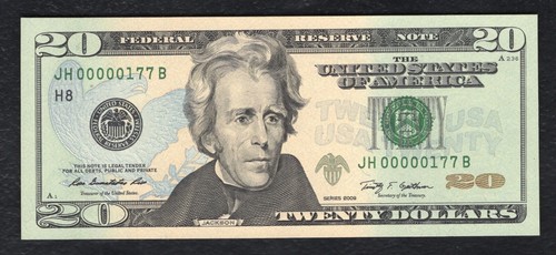 2009 $20 FRN FEDERAL RESERVE NOTE ST. LOUIS, MO GEM UNCIRCULATED LOW SERIAL #177 - Picture 1 of 2