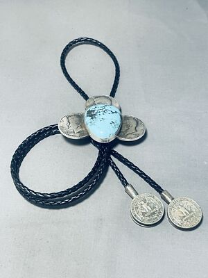 107 Grams Vintage Native American Navajo Spiderweb Turquoise Sterling Silver Bolo Tie 107 Grams Vintage Native American Navajo Spiderweb Turquoise Sterling Silver Bolo Tie