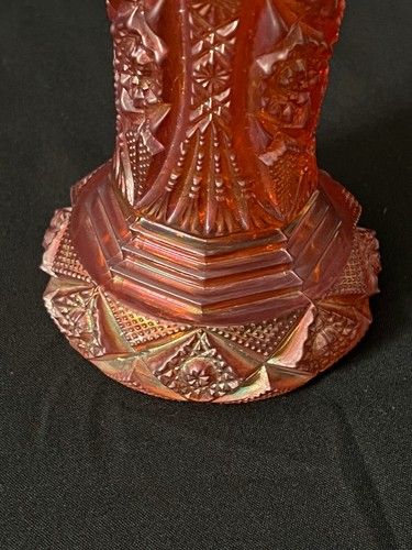 Vintage Imperial Marigold Iridescent Carnival Glass Trumpet Vase Nu-Cut Pattern - Picture 4 of 6