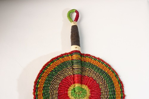 Ventaglio africano in paglia intrecciata a mano Ghana decorazione parete cesto tribale arte metà secolo-1200 - Foto 20 di 24