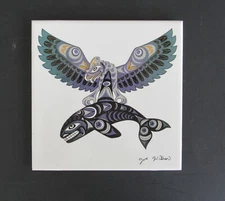 Joe Wilson Thunderbird and Killer Whale Tile Indigenous Canada Folk Art Signed