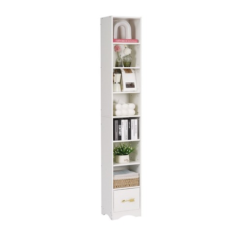 Tall Narrow Bedroom Bookshelf Storage Cabinet w/Adjustable Shelf for Home Office - Picture 5 of 49
