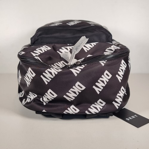 DKNY Black Rucksack Backpack Bag White DKNY Logo All Over - Picture 7 of 22