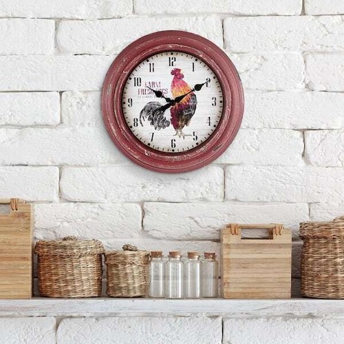 12 Inch Round Red Rooster Display Battery Operated Quartz Analog Home Wall Clock - Picture 6 of 6
