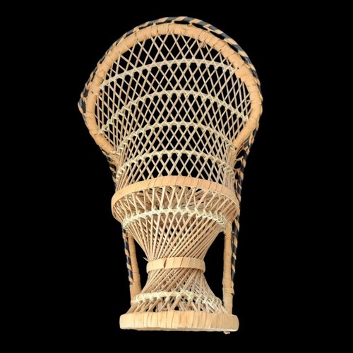 Vintage Mini Wicker Peacock Fan Back Rattan Doll Chair Plant Stand Boho 16.5" - Picture 5 of 24