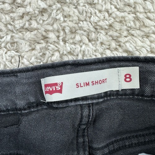 Levis Jean Shorts Youth Boys Size 8 Solid Black Denim Adjustable Waist - Picture 5 of 9