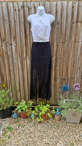 Miss selfridge black lace crochet long skirt 8 splits holiday summer festival - Picture 2 of 10