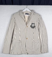 POLO RALPH LAUREN Cream Black Stripe Woven Cotton NYC Patch Blazer Women 10