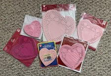 Vintage Lot 6 French Lace Style Pink Paper Heart Doilies 120/4", 100/6", 24/8"