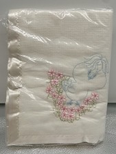 Vintage Unopened Cotton Thermal Waffle-Knit Embroidered Baby Receiving Blanket