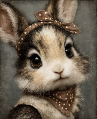 8x10 Cozy Storybook Small Baby Animal with Bow on Its Head Art Print - 270000494