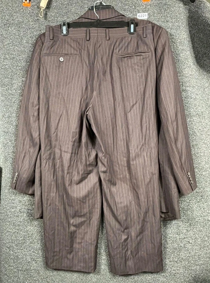 Traje Vinci Para Hombres 34R Marrón Rayas 2 Botones Blazer Pantalones Plisados Pantalones Foto 3 de 4
