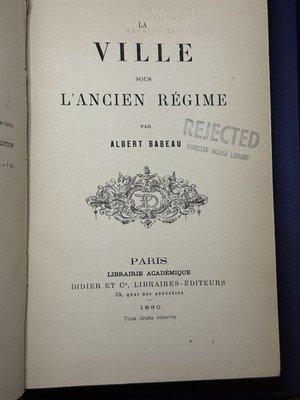 La Ville Sous l'Ancien Regime 1880 by Albert Babeau (French) Hardcover