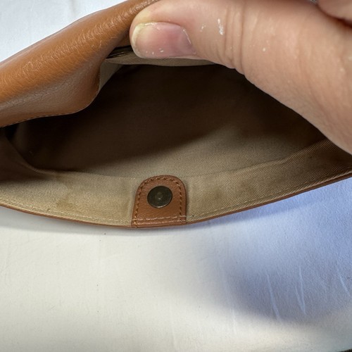 J. Crew Invitation Clutch Purse Caramel Brown 100% Leather Chain Shoulder Strap - Bild 7 von 9
